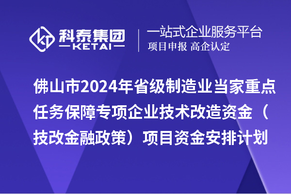 佛山市2024年省级制造业当家重点任务保障专项企业技术改造资金(技改金融政策)项目资金安排计划的公示