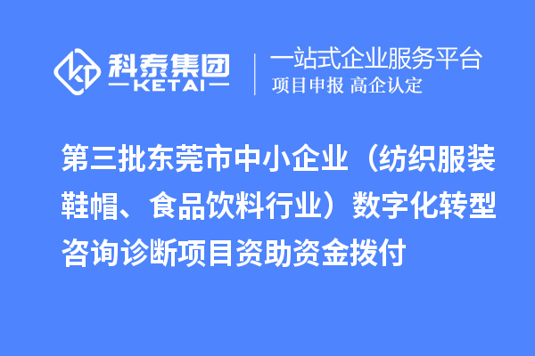 第三批东莞市中小企业(纺织服装鞋帽、食品饮料行业)数字化转型咨询诊断项目资助资金拨付