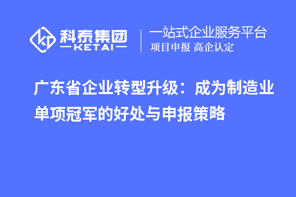 广东省企业转型升级:成为制造业单项冠军的好处与申报策略