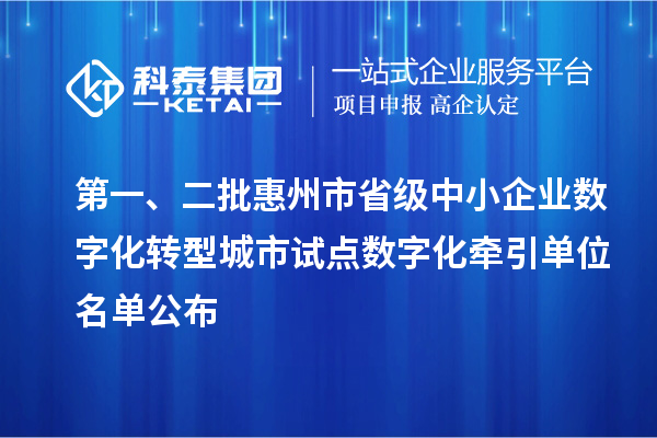 第一、二批惠州市省级中小企业数字化转型城市试点数字化牵引单位名单公布