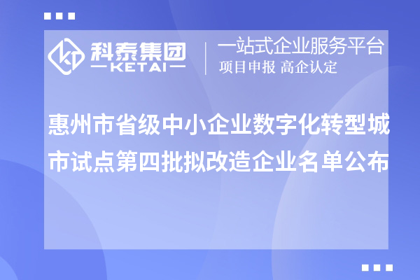 惠州市省级中小企业数字化转型城市试点第四批拟改造企业名单公布