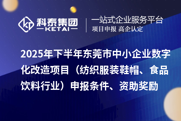 2025年下半年东莞市中小企业数字化改造项目(纺织服装鞋帽、食品饮料行业)申报条件、资助奖励