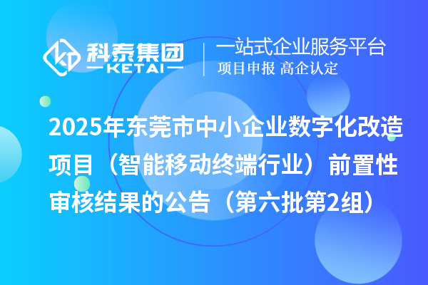 2025年东莞市中小企业数字化改造项目(智能移动终端行业)前置性审核结果的公告(第六批第2组)