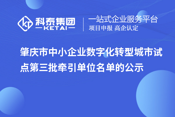 肇庆市中小企业数字化转型城市试点第三批牵引单位名单的公示
