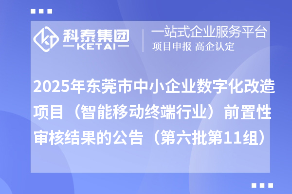 2025年东莞市中小企业数字化改造项目(智能移动终端行业)前置性审核结果的公告(第六批第11组)