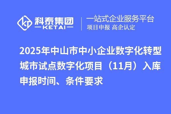 2025年中山市中小企业数字化转型城市试点数字化项目(11月)入库申报时间、条件要求