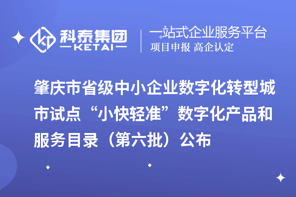 肇庆市省级中小企业数字化转型城市试点“小快轻准”数字化产品和服务目录(第六批)公布