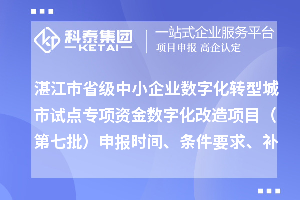 湛江市省级中小企业数字化转型城市试点专项资金数字化改造项目(第七批)申报时间、条件要求、补助奖励