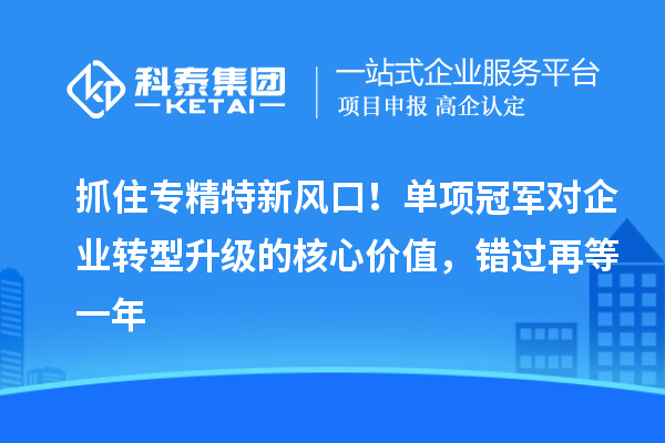 抓住专精特新风口!单项冠军对企业转型升级的核心价值,错过再等一年