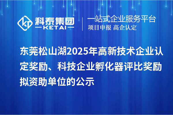 东莞松山湖2025年高新技术企业认定奖励、科技企业孵化器评比奖励拟资助单位的公示