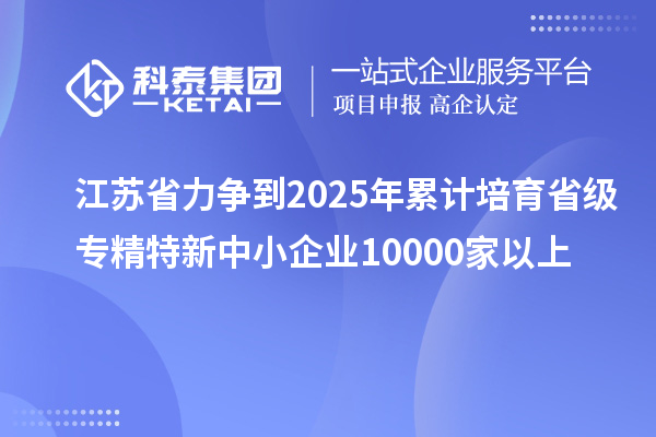 江苏省力争到2025年累计培育省级专精特新中小企业10000家以上