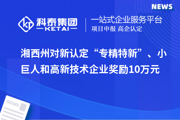 湘西州对新认定“专精特新”、小巨人和高新技术企业奖励10万元