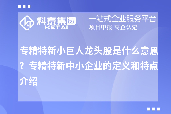 专精特新小巨人龙头股是什么意思？专精特新中小企业的定义和特点介绍