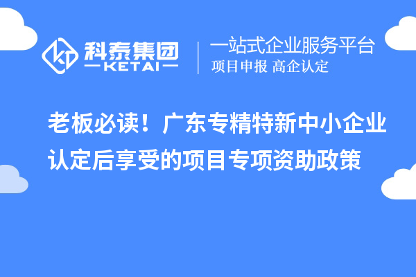 老板必读！广东专精特新中小企业认定后享受的项目专项资助政策