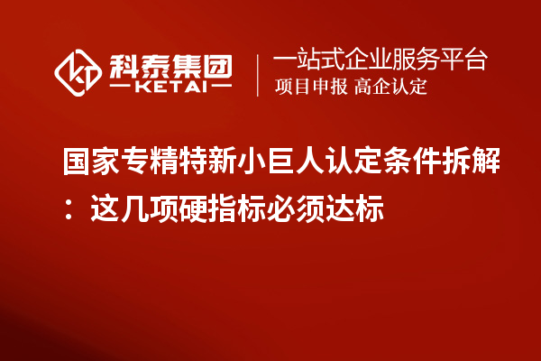国家专精特新小巨人认定条件拆解：这几项硬指标必须达标