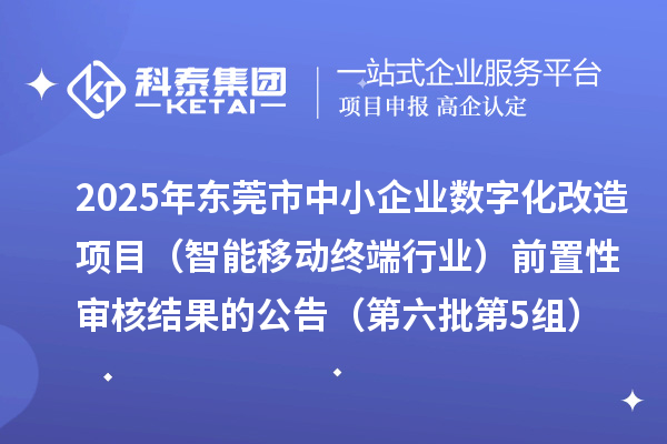 2025年东莞市中小企业数字化改造项目（智能移动终端行业）前置性审核结果的公告（第六批第5组）
