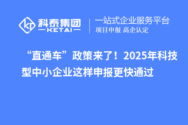 “直通车”政策来了！2025年科技型中小企业这样申报更快通过