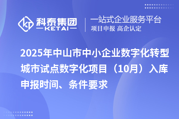 2025年中山市中小企业数字化转型城市试点数字化项目（10月）入库申报时间、条件要求