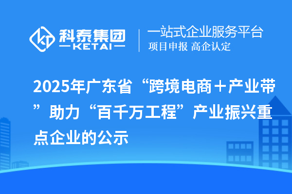 2025年广东省“跨境电商＋产业带”助力“百千万工程”产业振兴重点企业的公示