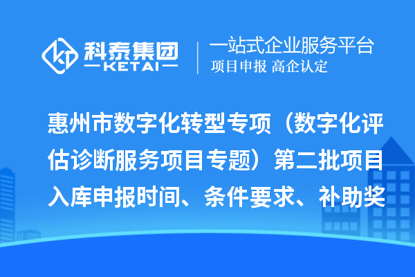 惠州市数字化转型专项（数字化评估诊断服务项目专题）第二批项目入库申报时间、条件要求、补助奖励