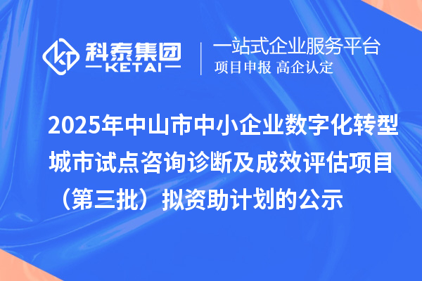 2025年中山市中小企业数字化转型城市试点咨询诊断及成效评估项目（第三批）拟资助计划的公示