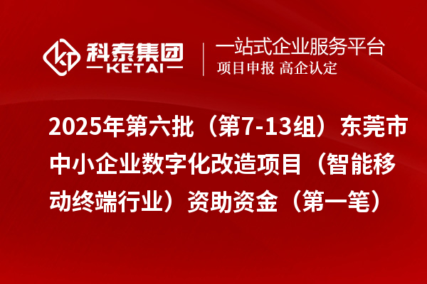 2025年第六批（第7-13组）东莞市中小企业数字化转型城市试点专项资金中小企业数字化改造项目（智能移动终端行业）资助资金（第一笔）拨付